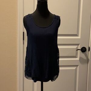 Alya Blue Sleeveless Tank Top with Sheer Overlay